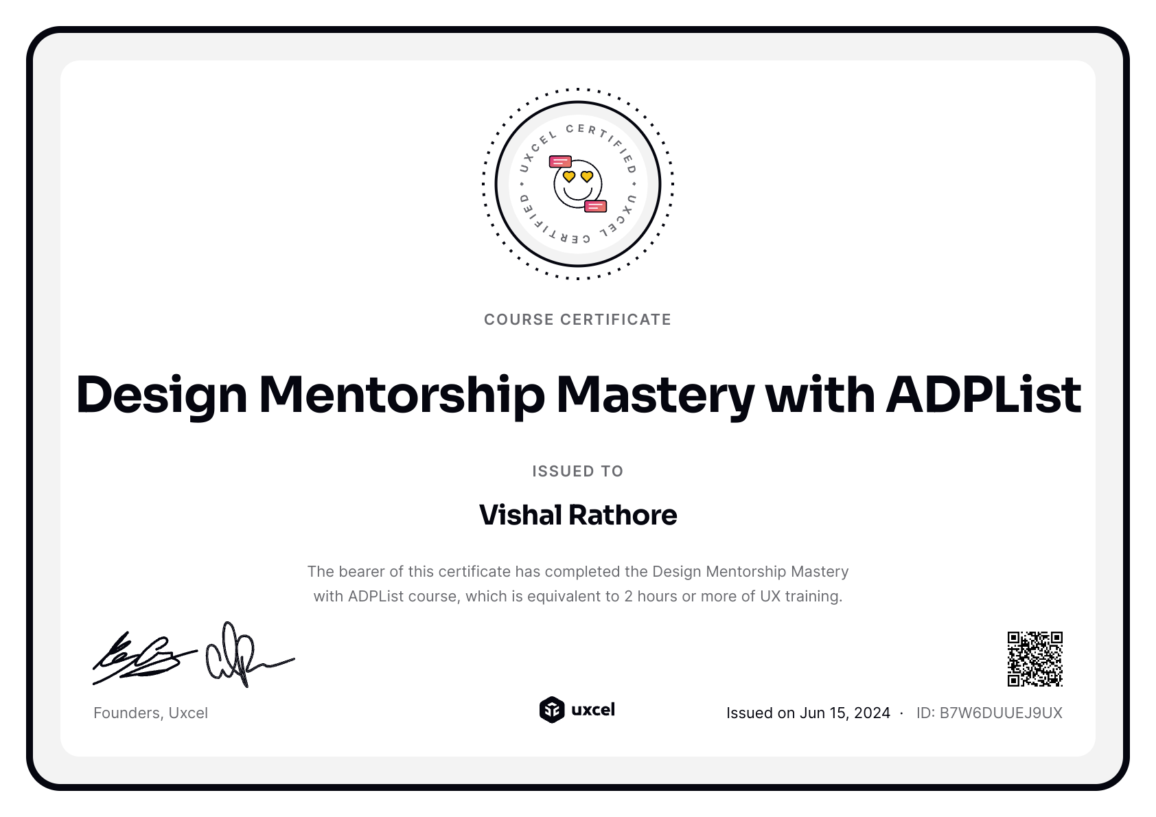 Vishal Rathore's certificate